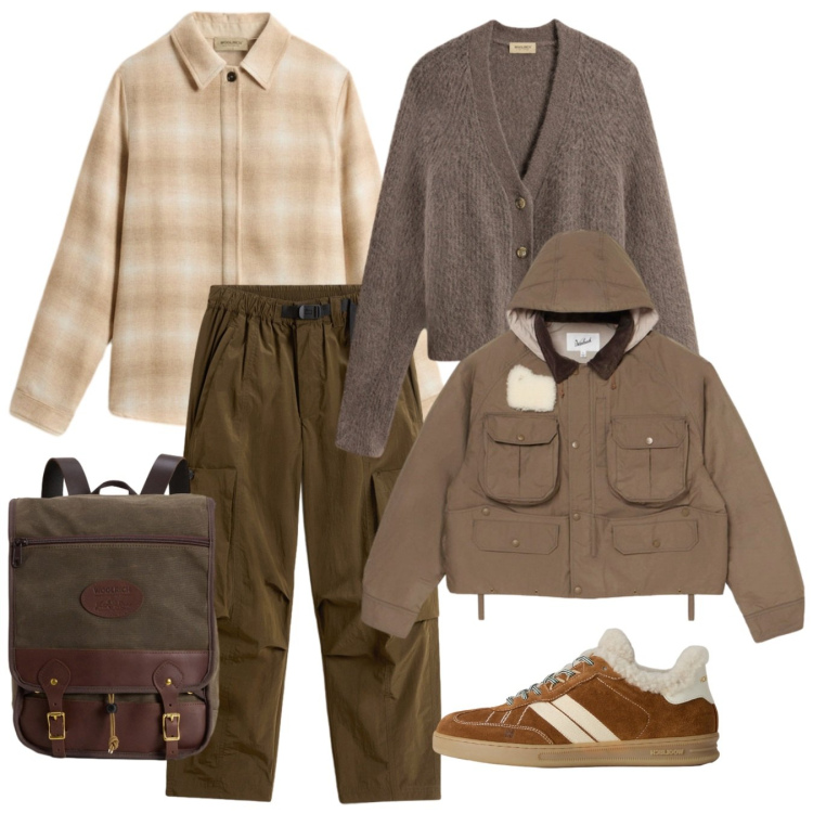 Outfit donna - Woolrich - Black Friday. Stile Casual per Scuola/Università. Abbinamento con cardigans, blazer, sneakers, zaini, pantaloni cargo, camicie.
