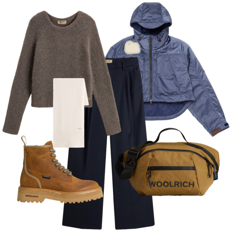 Outfit donna - Woolrich - Black Friday. Stile Bon Ton per Tutti i giorni. Abbinamento con pantaloni, blazer, anfibi, borse a tracolla, maglieria, sciarpe.