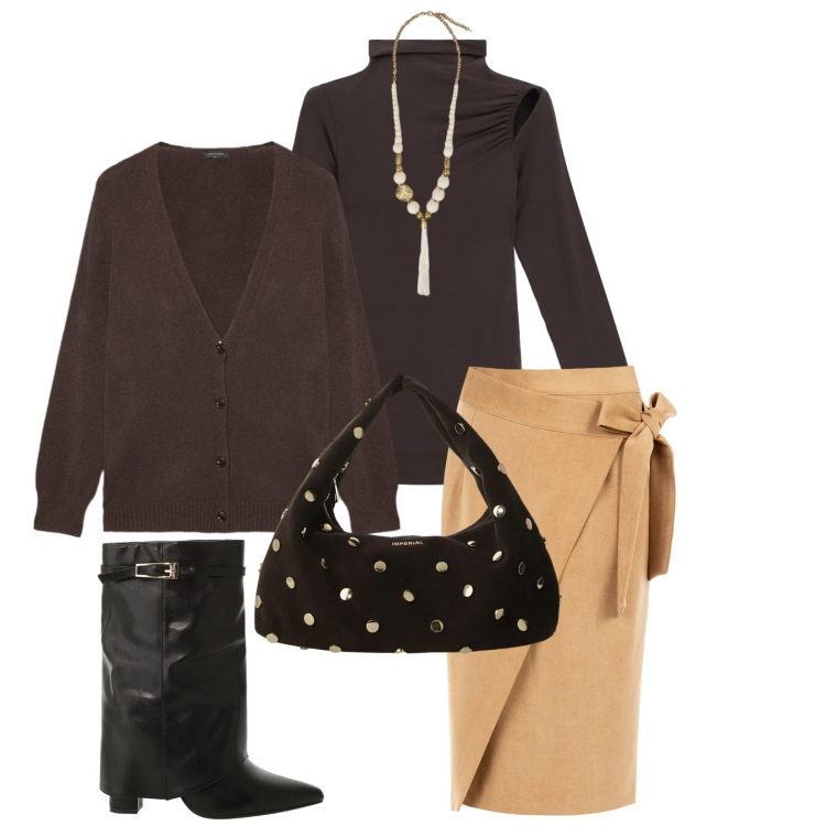 Outfit donna - Total look #2294586. Stile Chic per Serata fuori. Abbinamento con gonne longuette, pullovers, stivali, borse a spalla, cardigans, ciondoli.