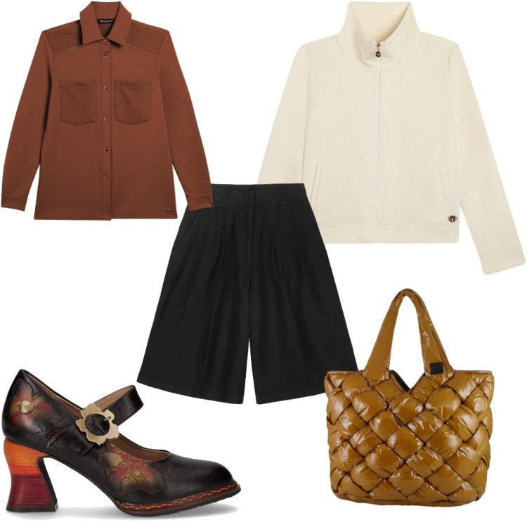 Outfit donna - Casual chic a novembre: le décolleté. Stile Casual chic per Tutti i giorni. Abbinamento con camicie, felpe, borse tote, bermuda, décolleté.
