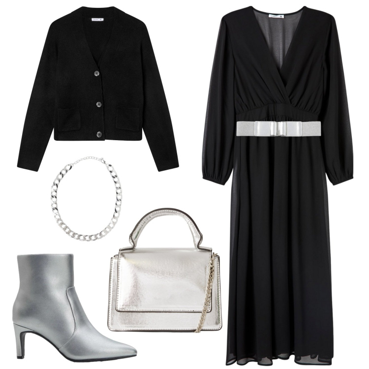 Outfit donna - Total look #2294604. Stile Glamour per Serata fuori. Abbinamento con stivaletti, vestiti lunghi, cinture, cardigans, collane, borse a tracolla.