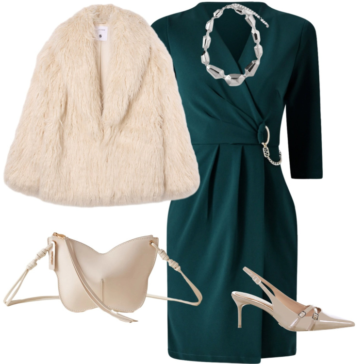 Outfit donna - Verde speranza. Stile Chic per Serata fuori. Abbinamento con vestiti corti, décolleté, ecopellicce, borse a tracolla, ciondoli.