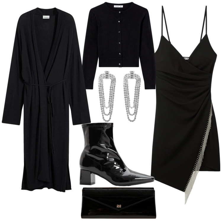 Outfit donna - Total look #2294652. Stile Glamour per Serata fuori. Abbinamento con cappotti, stivaletti, pochette, vestiti corti, orecchini, cardigans.