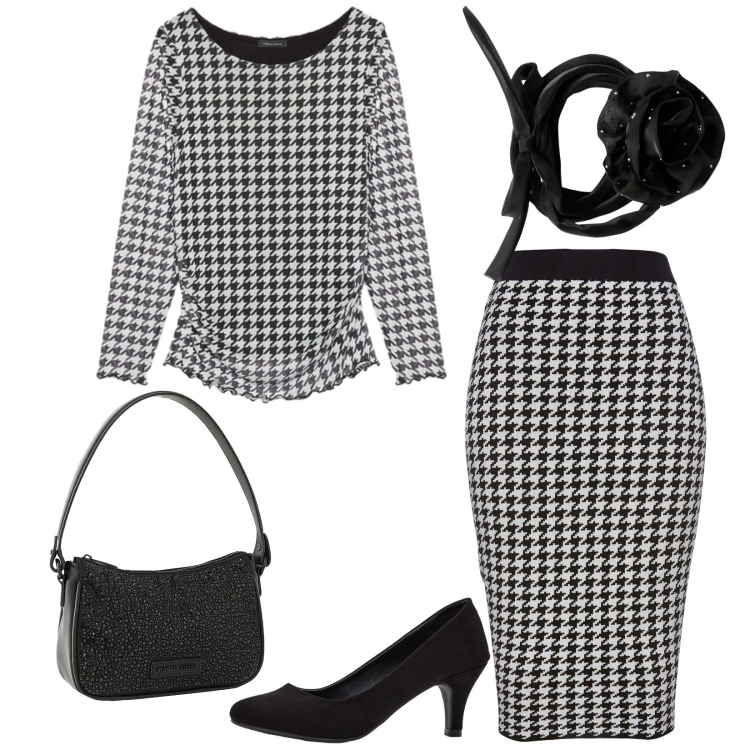 Outfit donna - Total look #2294658. Stile Chic per Serata fuori. Abbinamento con décolleté, gonne, borse a mano, collane, bluse.