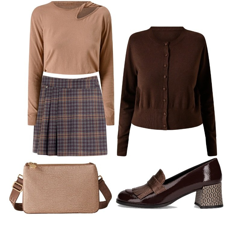 Outfit donna - Rinascimento black friday 2025. Stile Casual chic per Tutti i giorni. Abbinamento con cardigans, minigonne, maglieria, borse a tracolla, mocassini.