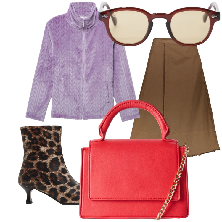 Outfit donna - Quando tutto fa il look. Stile Trendy per Ufficio. Abbinamento con stivaletti, borse a tracolla, felpe, occhiali da sole, gonne lunghe.