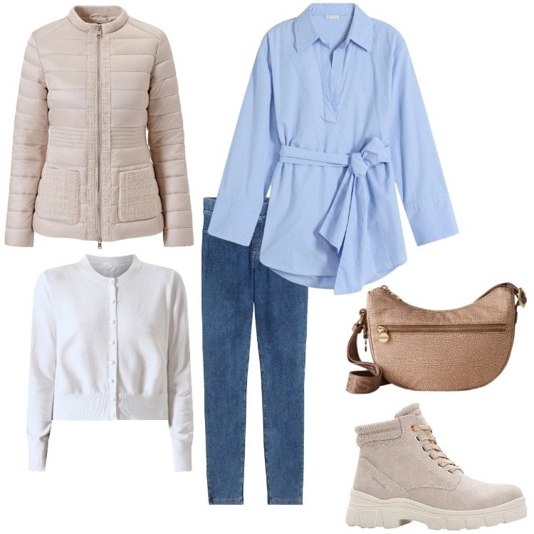 Outfit donna - Morfologia a. Stile Casual chic per Tutti i giorni. Abbinamento con jeggings, camicie, stivaletti, cardigans, piumini, borse a tracolla.