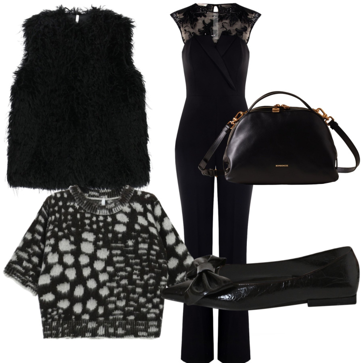 Outfit donna - In tuta è tutto dire. Stile Trendy per Serata fuori. Abbinamento con tute, ballerine, piumini, maglieria, borse a mano.