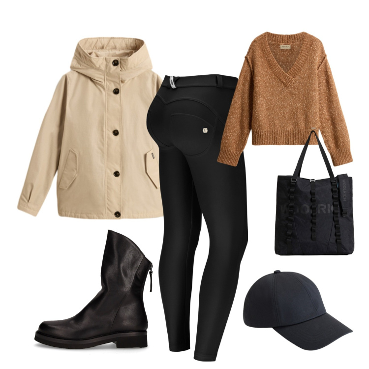 Outfit donna - Casual a novembre!. Stile Casual per Tutti i giorni. Abbinamento con pantaloni skinny, maglieria, borse tote, blazer, cappelli, stivaletti.