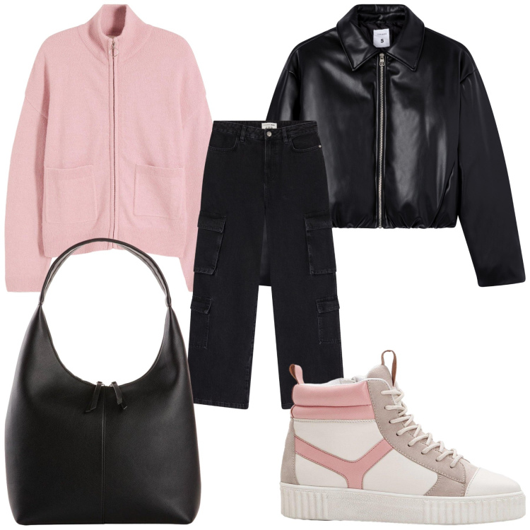 Outfit donna - La felpa rosa. Stile Casual chic per Tutti i giorni. Abbinamento con shopping bag, sneakers alte, cardigans, jeans, giacche.