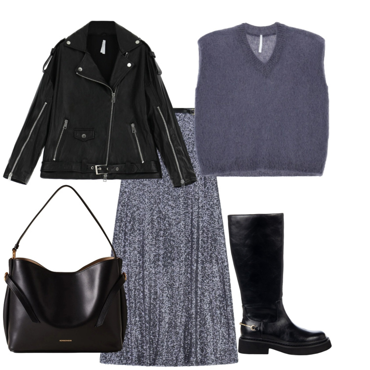 Outfit donna - Rock chic. Stile Rock per Tutti i giorni. Abbinamento con stivali sopra il ginocchio, gonne lunghe, giacche, maglieria, borse a mano.