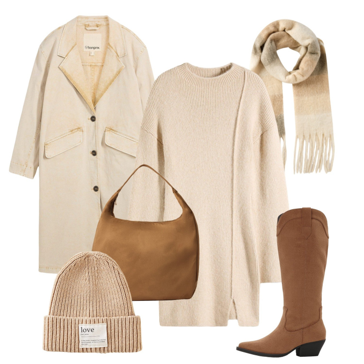 Outfit donna - City time. Stile Trendy per Tutti i giorni. Abbinamento con trench, stivali, berretti, vestiti corti, borse a mano, sciarpe.