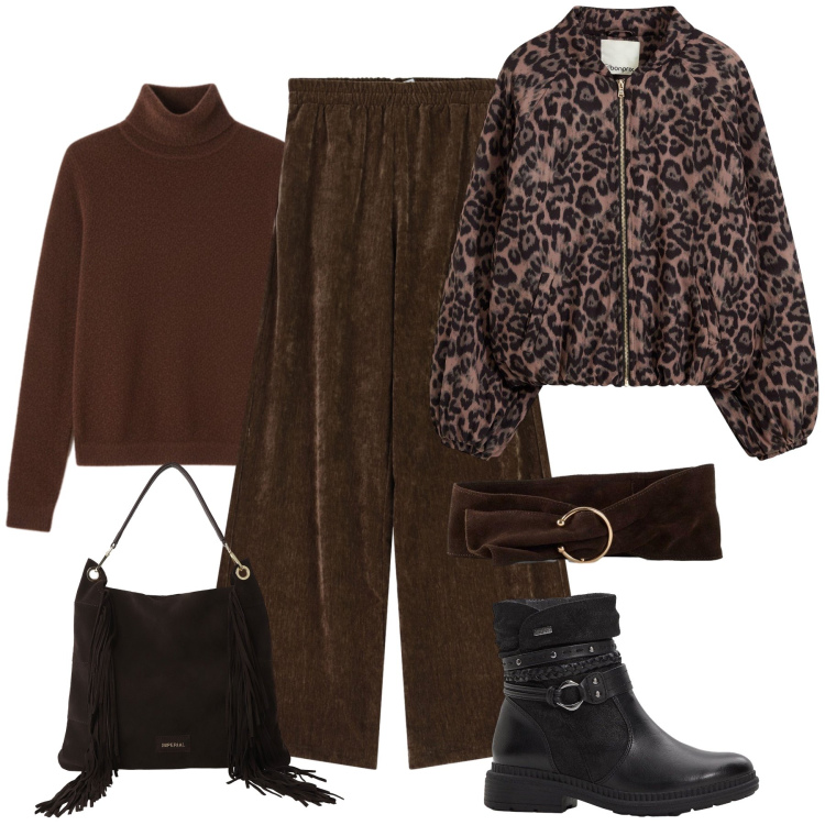 Outfit donna - Trousers in velluto. Stile Urban per Tutti i giorni. Abbinamento con bomber, stivaletti, cinture, pullovers, pantaloni, borse a spalla.