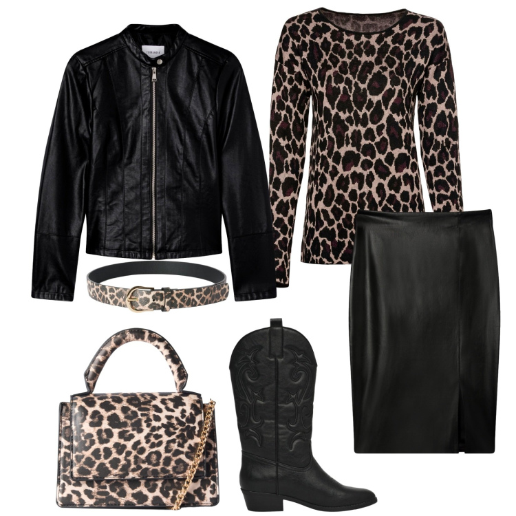 Outfit donna - Total look #2294829. Stile Chic per Serata fuori. Abbinamento con maglieria, gonne longuette, stivaletti texani, borse a tracolla, cinture, giacche.