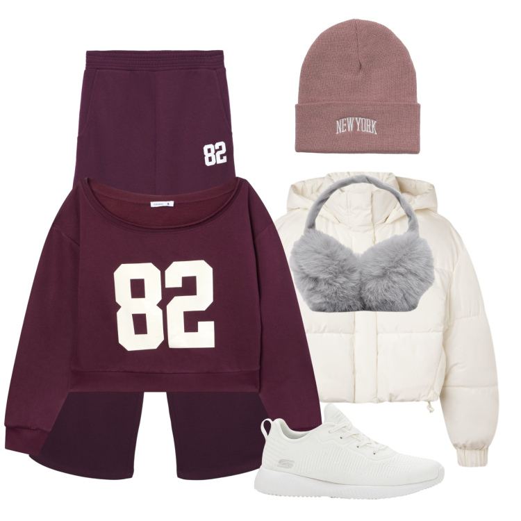 Outfit donna - Deep Purple. Stile Casual per Scuola/Università. Abbinamento con sneakers, felpe, bomber, cappelli, berretti, pantaloni.