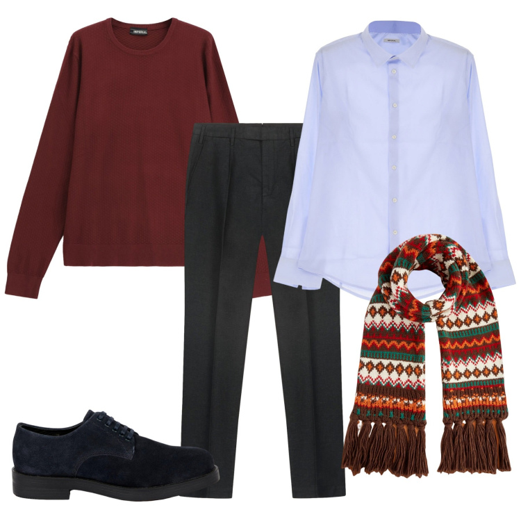 Outfit uomo - La sciarpa migliore. Stile Casual per Tutti i giorni. Abbinamento con camicie, maglieria, sciarpe, scarpe stringate, pantaloni.