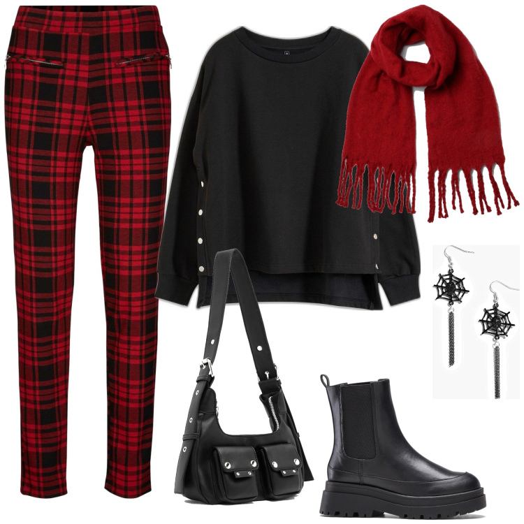Outfit femme - Kate. Style Rock pour Ecole/Université. Assortir avec boots, pantalon , sweat-shirts, boucles d'oreilles, sacs à main, écharpes.