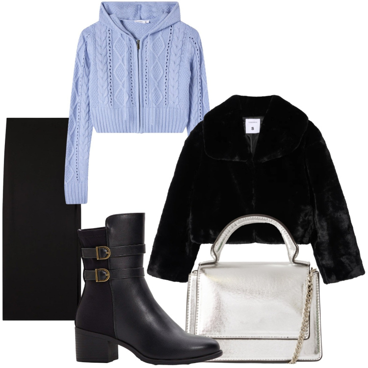 Outfit donna - Look perfetto. Stile Minimal per Ufficio. Abbinamento con stivaletti, cardigans, gonne lunghe, borse a tracolla, ecopellicce.