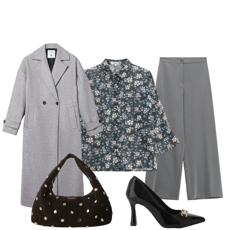 Outfit donna - Total look #2294928. Stile Chic per Tutti i giorni. Abbinamento con camicie, cappotti, pantaloni a palazzo, décolleté, borse a spalla.
