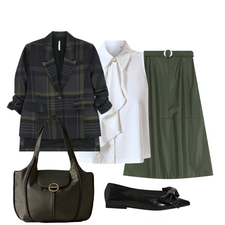 Outfit donna - In città. Stile Minimal per Tutti i giorni. Abbinamento con camicie, ballerine, gonne lunghe, blazer, shopping bag.