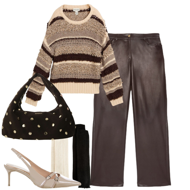 Outfit donna - Novembre. Stile Casual chic per Tutti i giorni. Abbinamento con maglieria, calzini, décolleté, borse a spalla, pantaloni.