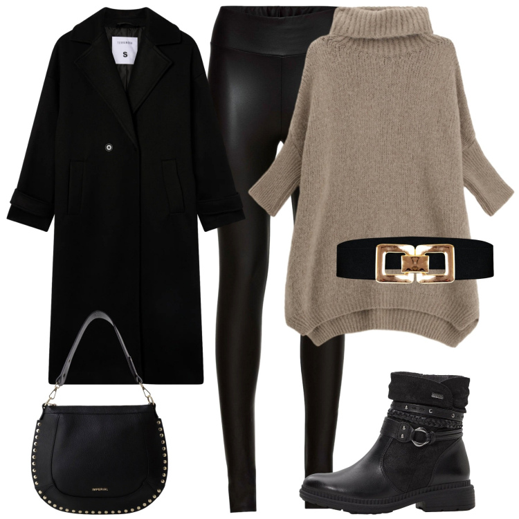 Outfit donna - Il mio stile. Stile Casual chic per Tutti i giorni. Abbinamento con treggings, stivaletti, cappotti, cinture, borse a spalla, maglieria.