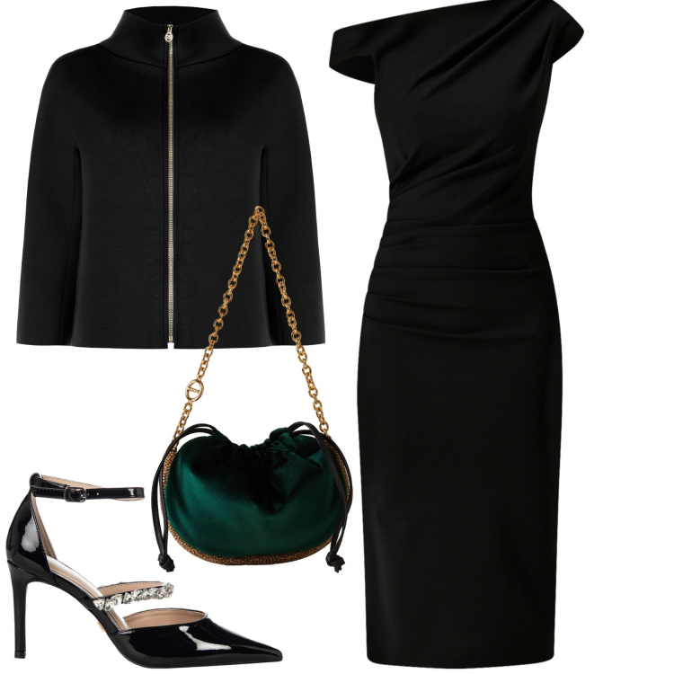 Outfit donna - Serata. Stile Chic per Serata fuori. Abbinamento con vestiti a tubino, cappe, décolleté, borse a spalla.