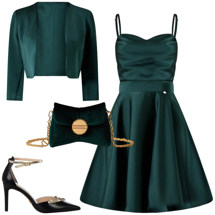 Outfit donna - Cerimonia. Stile Chic per Cerimonia. Abbinamento con vestiti corti, décolleté, bolero, borse a tracolla.