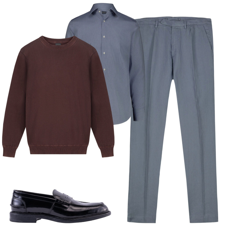 Outfit uomo - City. Stile Urban per Tutti i giorni. Abbinamento con pantaloni, maglieria, camicie, scarpe stringate.