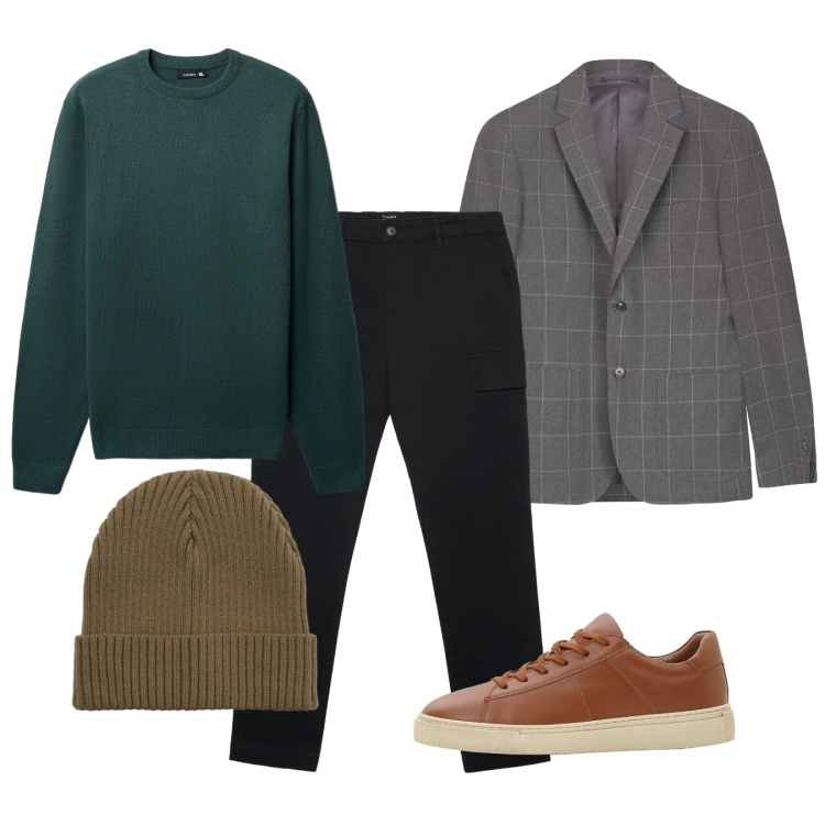 Outfit uomo - Giornata facile. Stile Casual per Tutti i giorni. Abbinamento con sneakers, berretti, maglieria, pantaloni cargo, giacche.