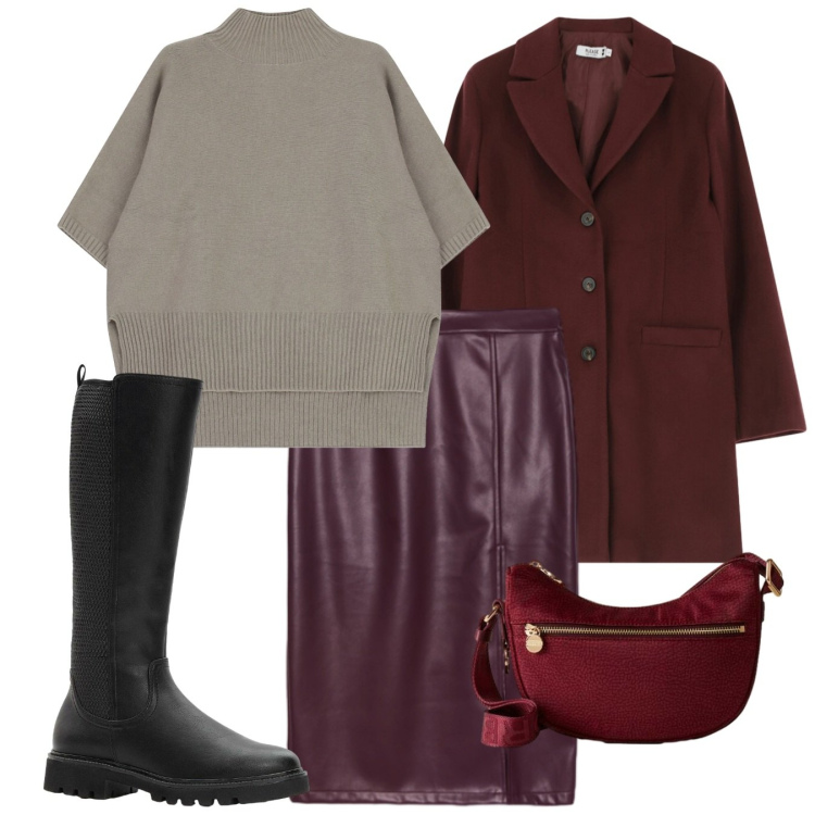 Outfit donna - Giornata in città - Focus Donna Curvy It. Stile Chic per Tutti i giorni. Abbinamento con stivali, cappotti, maglieria, borse a tracolla, gonne longuette.