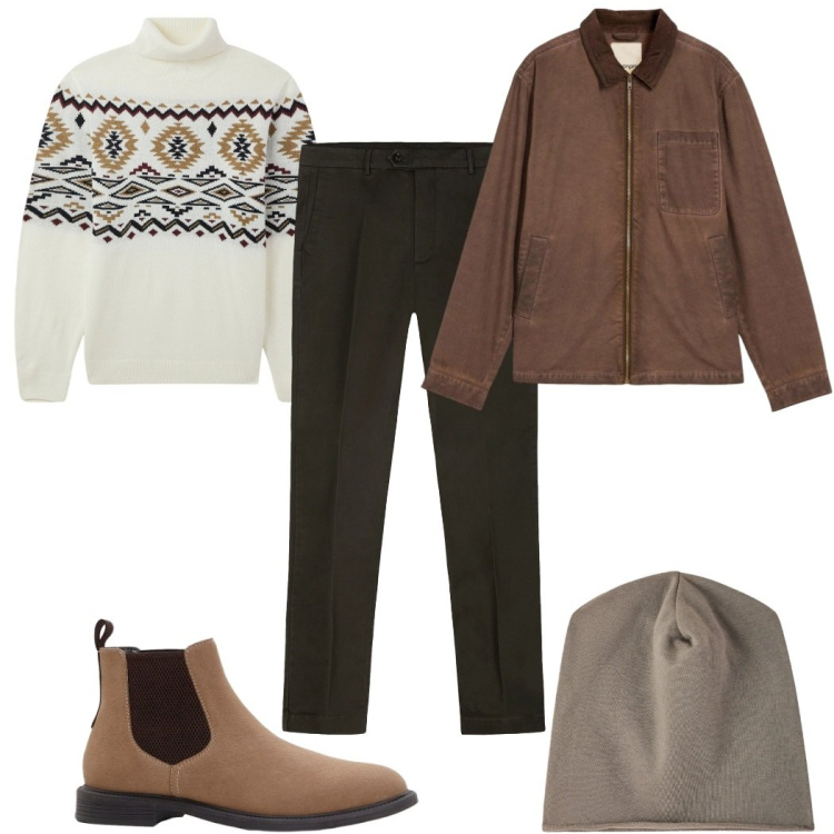 Outfit uomo - Il maglione a collo alto: quasi inverno. Stile Trendy per Tutti i giorni. Abbinamento con giacche, stivali e stivaletti, maglieria, berretti, pantaloni chino.