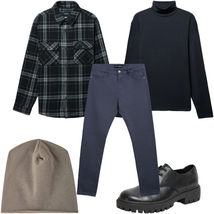 Outfit uomo - Stile da viaggio con le stringate. Stile Trendy per Tutti i giorni. Abbinamento con scarpe stringate, pantaloni skinny, berretti, cappotti, t-shirt.