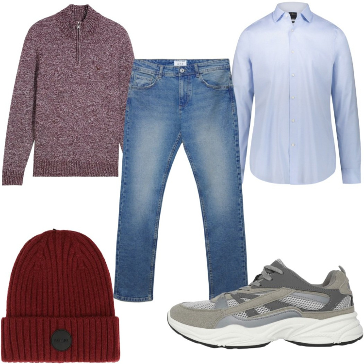 Outfit uomo - Stile da viaggio in jeans. Stile Casual per Tutti i giorni. Abbinamento con maglieria, sneakers, jeans dritti, berretti, camicie.