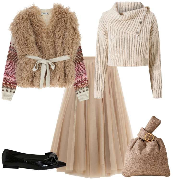 Outfit donna - Biho chic inverno in saldo. Stile Boho per Tutti i giorni. Abbinamento con maglieria, maglieria, ballerine, gonne lunghe, borse a mano.