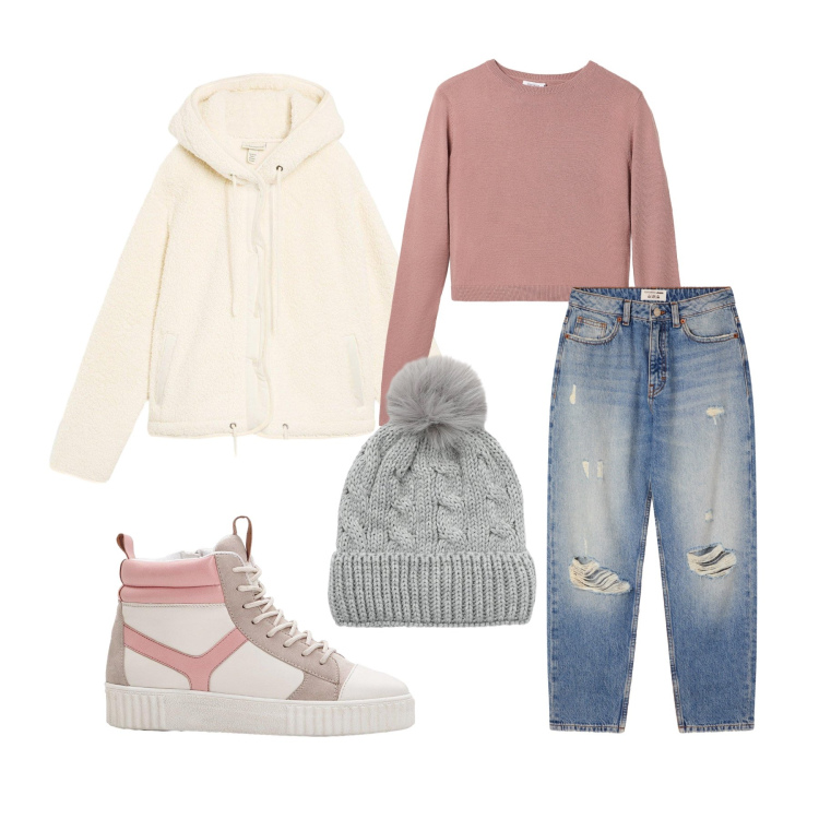 Outfit donna - Vado a fare shopping!. Stile Urban per Tutti i giorni. Abbinamento con sneakers alte, blazer, jeans mom, berretti, t-shirt.