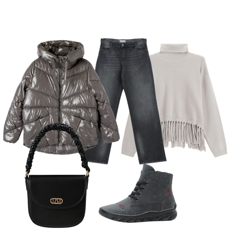 Outfit donna - Fa freddo!!. Stile Casual chic per Tutti i giorni. Abbinamento con stivaletti, maglieria, jeans, borse a mano, bomber.