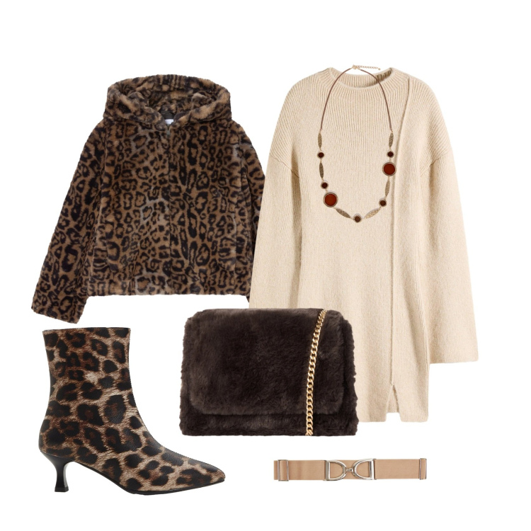 Outfit donna - Serata glamour. Stile Glamour per Serata fuori. Abbinamento con vestiti corti, stivaletti, cinture, ecopellicce, borse a tracolla, collane.