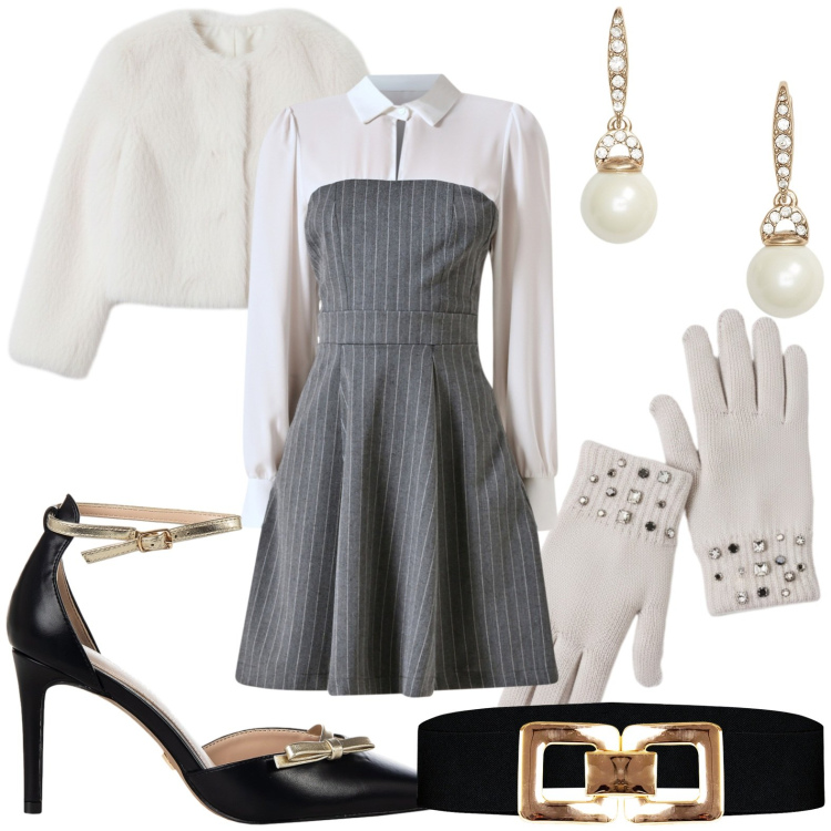 Outfit donna - Elegantemente minimal. per Serata fuori. Abbinamento con orecchini, vestiti corti, ecopellicce, décolleté, guanti, cinture.