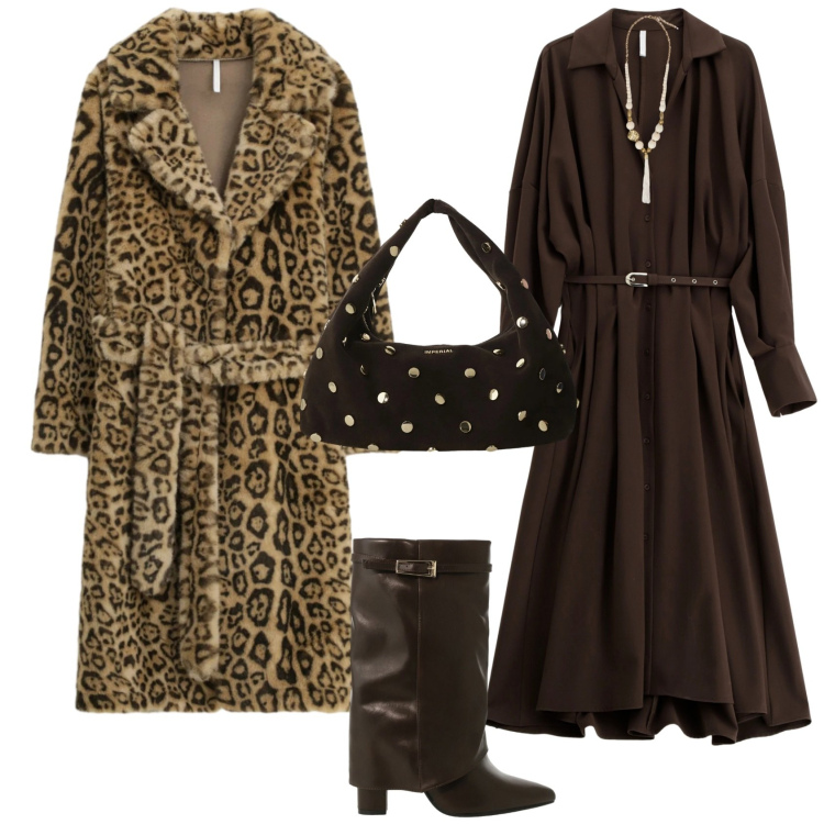 Outfit donna - Festività in arrivo. Stile Glamour per Tutti i giorni. Abbinamento con vestiti lunghi, cappotti, stivali, borse a spalla, ciondoli.