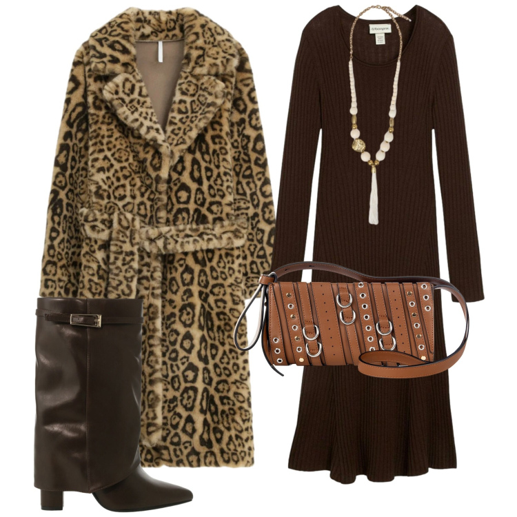 Outfit donna - Serata con stile - Focus Donna Curvy Ita. Stile Chic per Serata fuori. Abbinamento con vestiti, borse a spalla, cappotti, stivali, ciondoli.