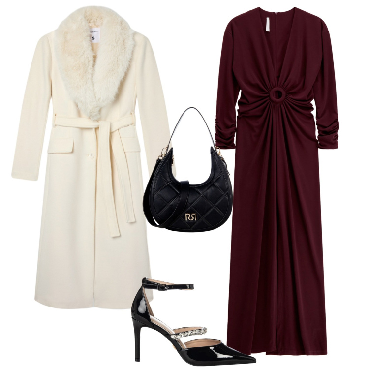 Outfit donna - Bon ton evento festività. Stile Bon Ton per Serata fuori. Abbinamento con borse a tracolla, décolleté, cappotti, vestiti lunghi.