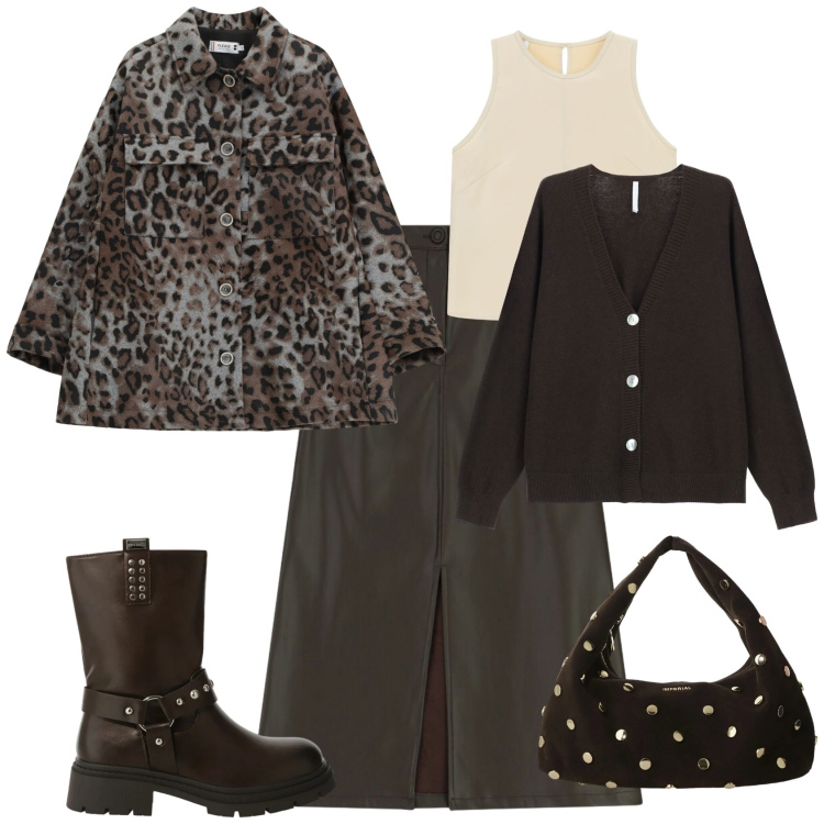 Outfit donna - Rock chic. Stile Rock per Tutti i giorni. Abbinamento con cappotti, cardigans, gonne longuette, top, stivali, borse a spalla.