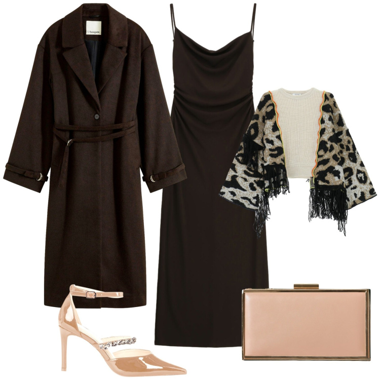 Outfit donna - Mi preparo per le feste. Stile Chic per Serata fuori. Abbinamento con cappotti, cardigans, vestiti, pochette, décolleté.