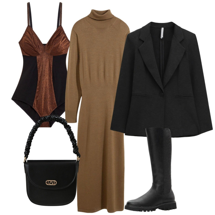 Outfit donna - Ben calda. Stile Bon Ton per Tutti i giorni. Abbinamento con stivali, vestiti, body, borse a mano, blazer.