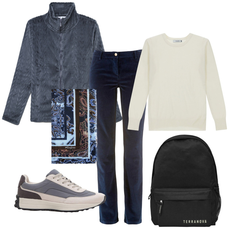 Outfit donna - Basic in ciniglia. Stile Basic per Tutti i giorni. Abbinamento con pantaloni, sneakers, maglieria, zaini, felpe, foulard.