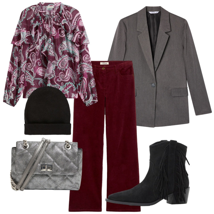Outfit donna - In giacca. Stile Bon Ton per Tutti i giorni. Abbinamento con stivaletti texani, bluse, pantaloni, blazer, borse a tracolla, berretti.