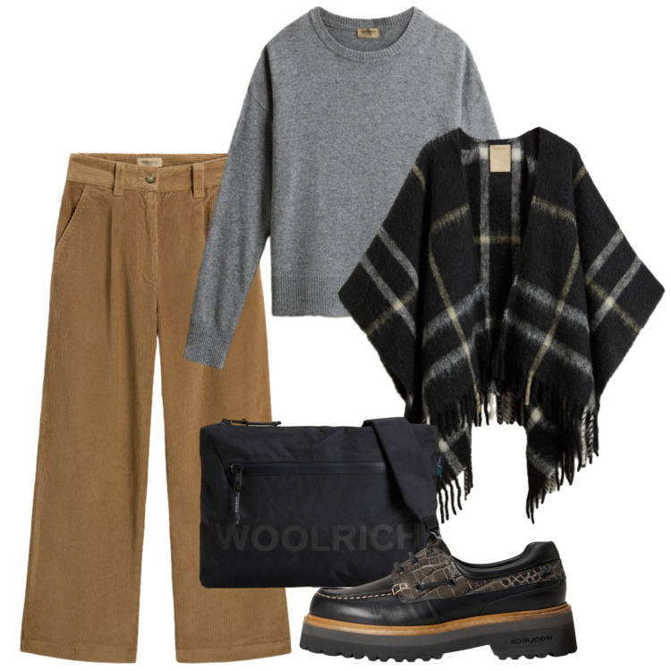 Outfit donna - Woolrich - Black Friday. Stile Bon Ton per Tutti i giorni. Abbinamento con pantaloni, mocassini, cappe, borse a tracolla, maglieria.
