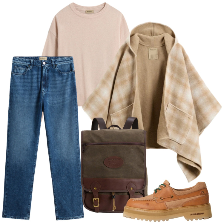 Outfit donna - Woolrich - Black Friday. Stile Bon Ton per Tutti i giorni. Abbinamento con cappe, zaini, mocassini, maglieria, jeans.