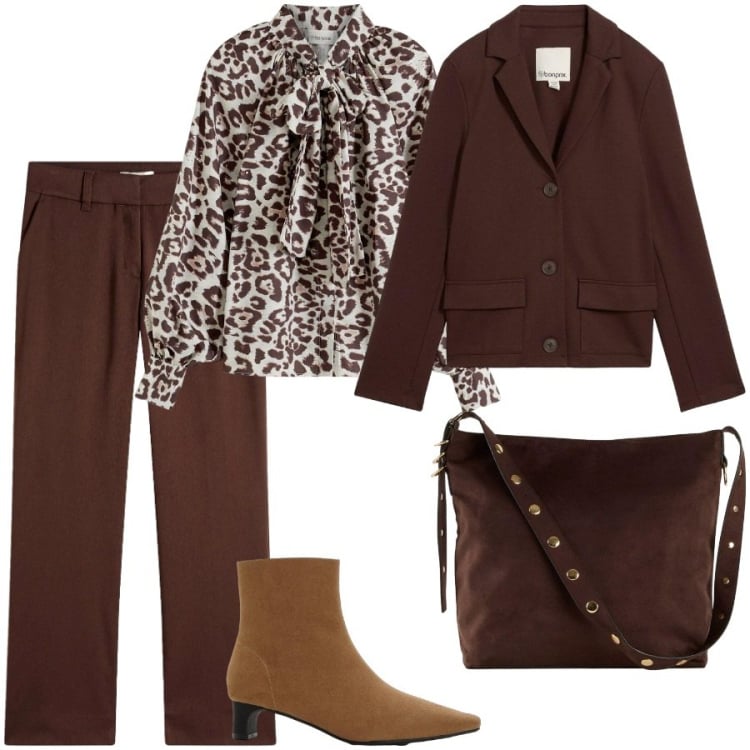 Outfit donna - Total look #2295265. Stile Glamour per Serata fuori. Abbinamento con blazer, stivaletti, pantaloni, shopping bag, camicie.